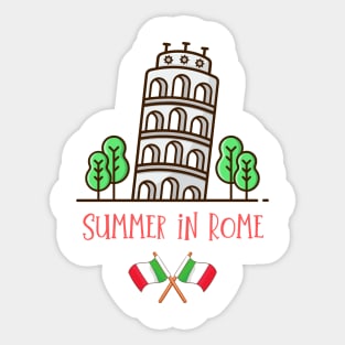 Summer in Rome! Against the background of the Tower of Pisa in Pisa, province of Lazio. Sticker